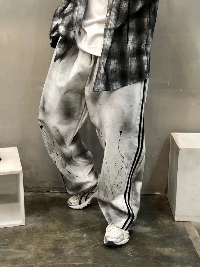 仿污潑墨可束腳運動褲 P3255