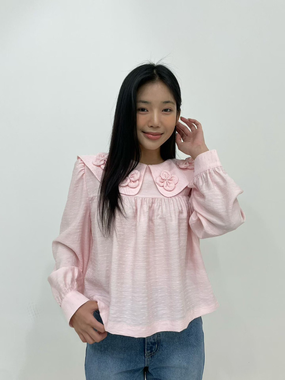 花朵領寬襬襯衣