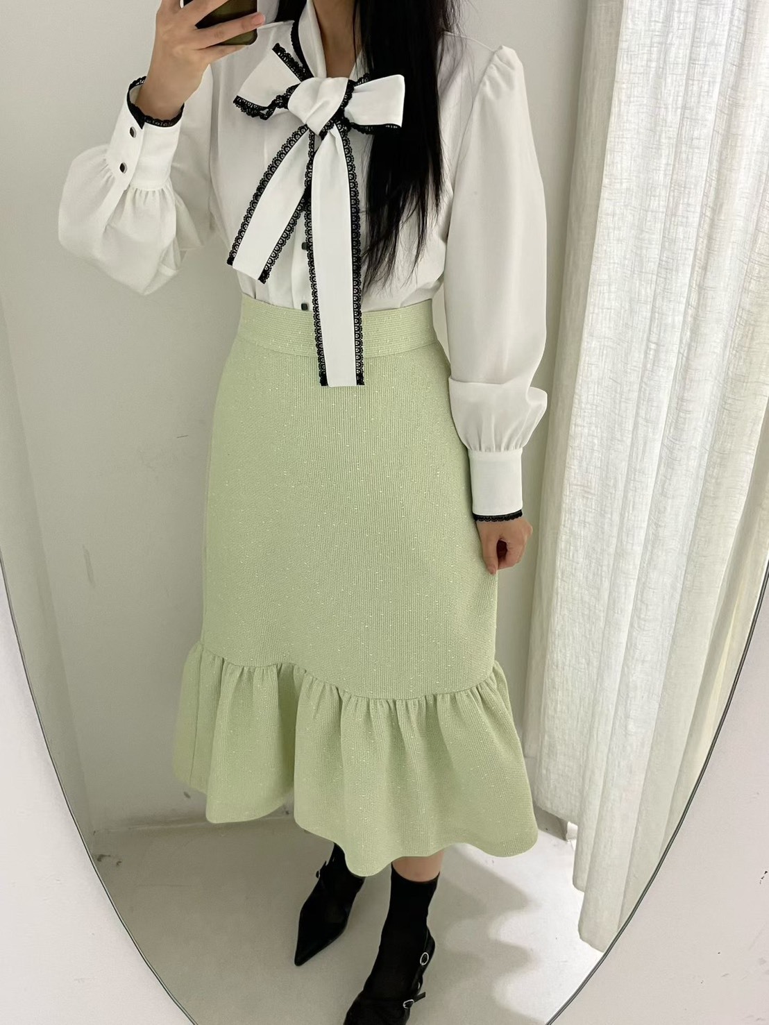 魚尾後腰鬆緊長裙