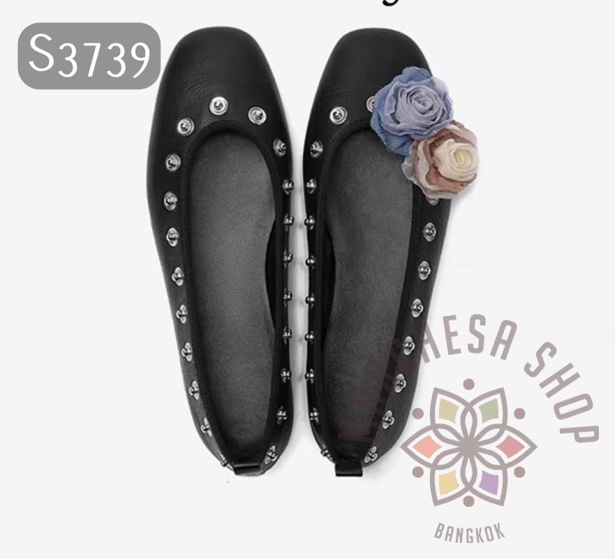 S3739 - 頭層羊皮可換裝飾圓頭平底鞋