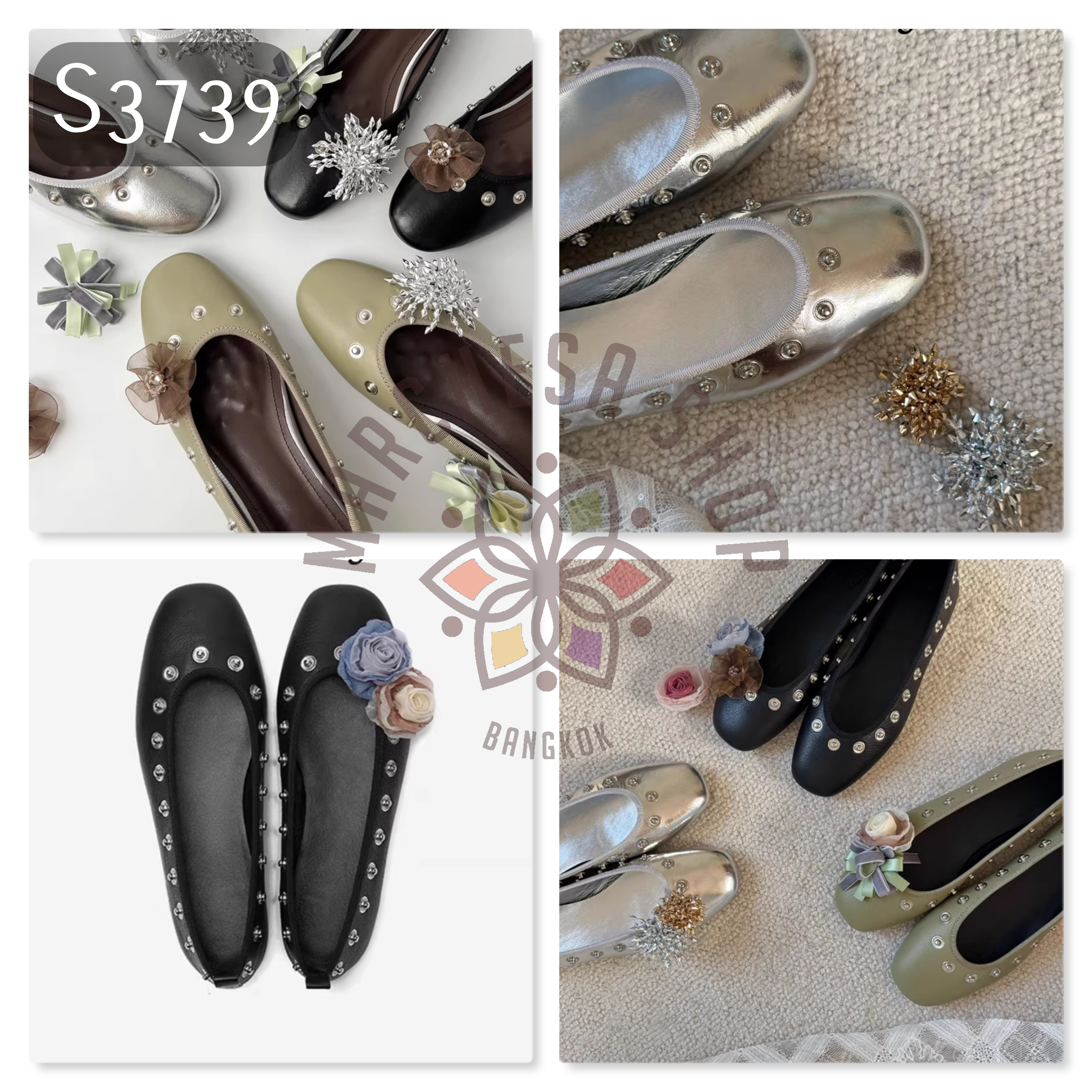 S3739 - 頭層羊皮可換裝飾圓頭平底鞋