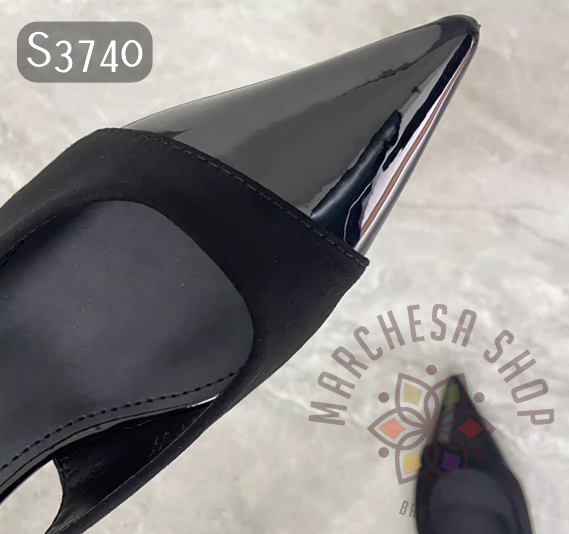 S3740 - 頭層羊皮拼皮簡約尖頭高踭鞋