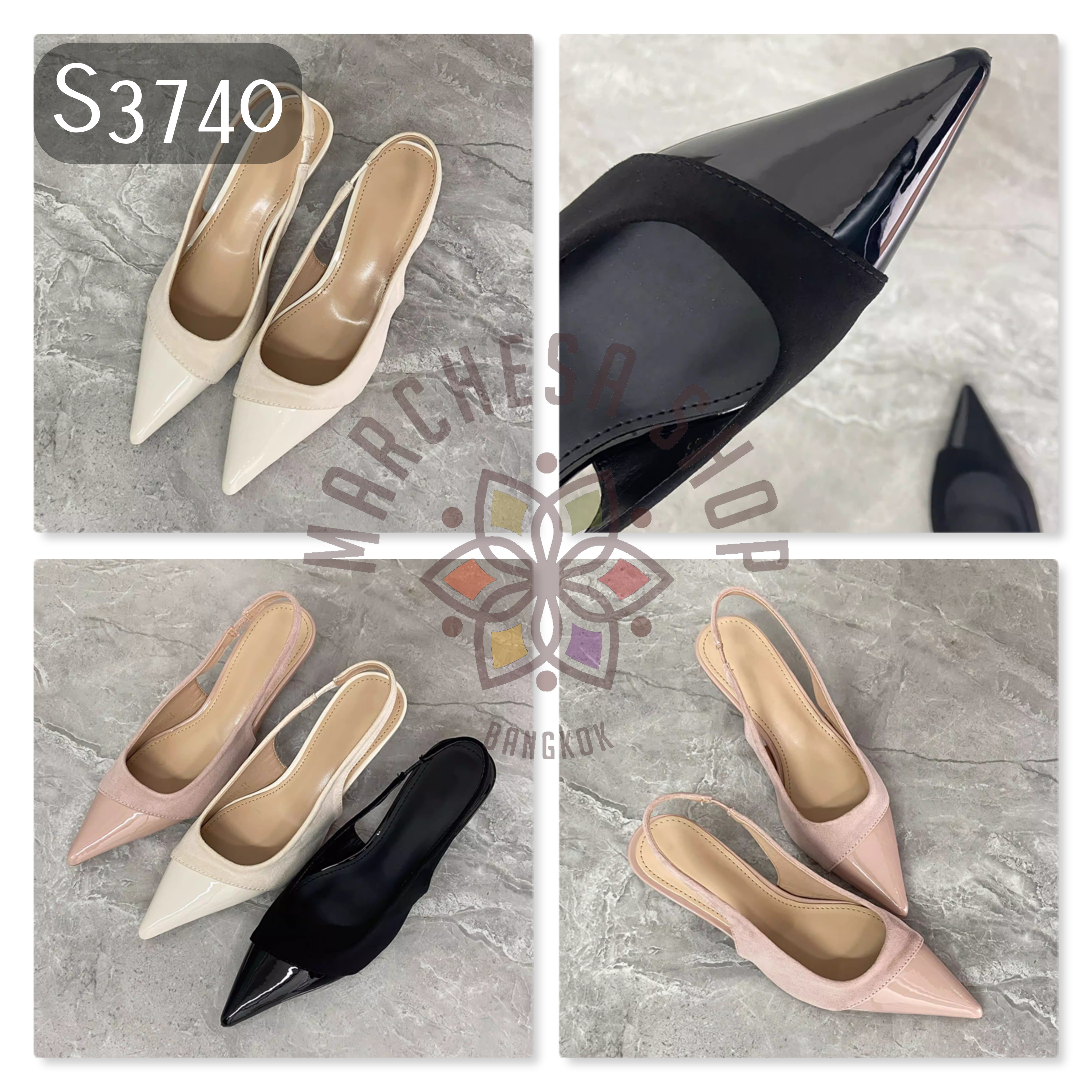 S3740 - 頭層羊皮拼皮簡約尖頭高踭鞋