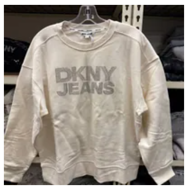 [S] DKNY EGGNOG/CHAMPAGNE RHINESTONE STUD LOGO CREW NECK SWEATSHIRT, DJ5T1672-I5E (SD1791)