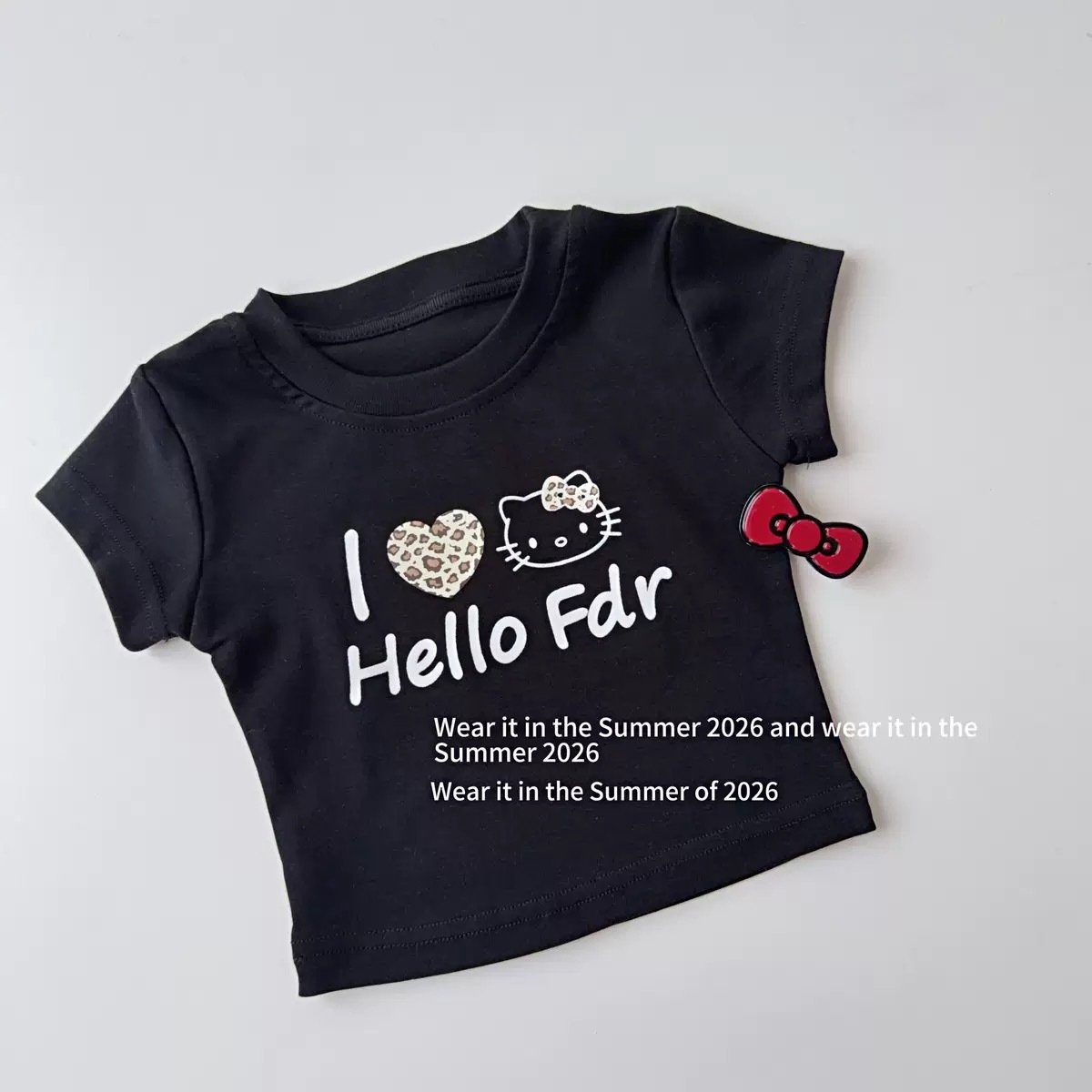 黑色豹紋貓短板上衣