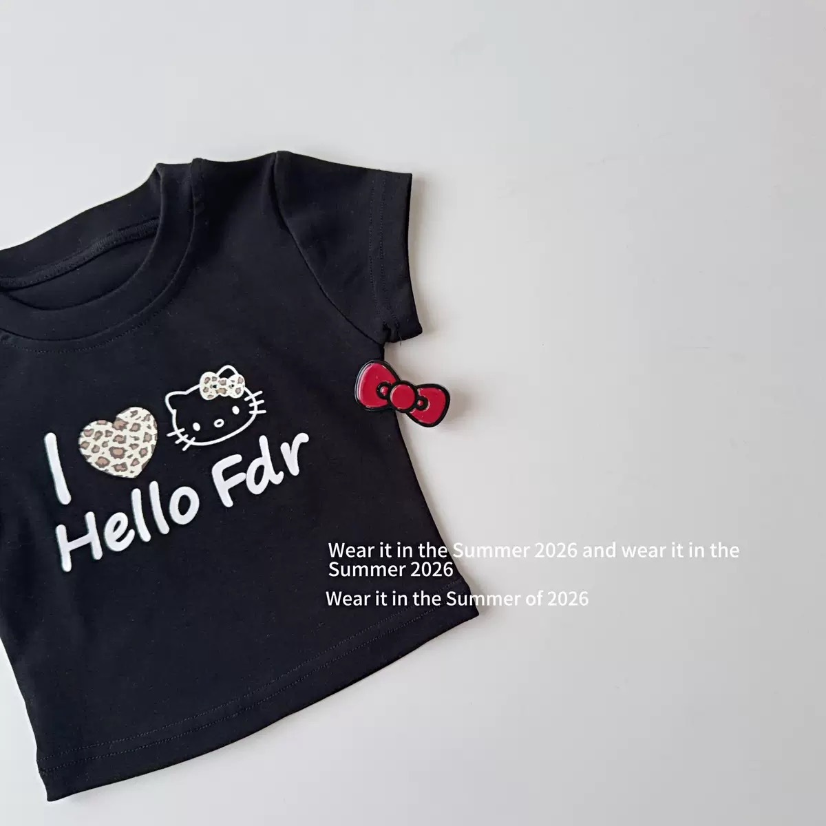 黑色豹紋貓短板上衣