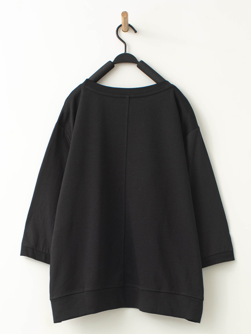 異材質拼接刺繡落肩七分袖上衣