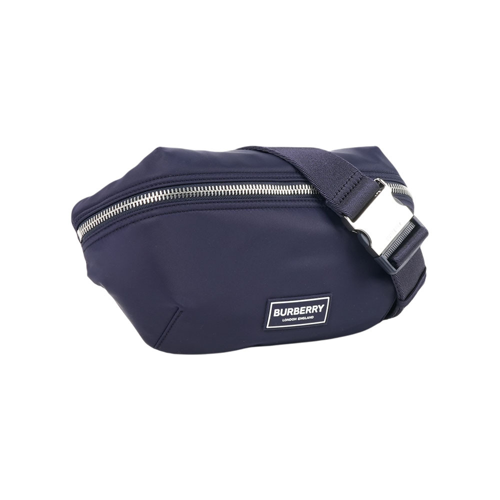 【Burberry】Talbot 白色方形標誌尼龍帆布腰包/胸口包(海軍藍)