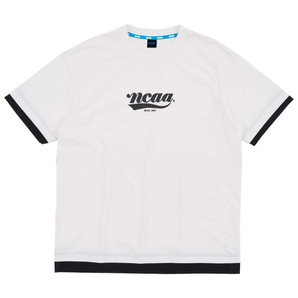 【下殺↘ $499】NCAA 短T 白 復古LOGO 假兩件 寬版 短袖 中性 7325101300