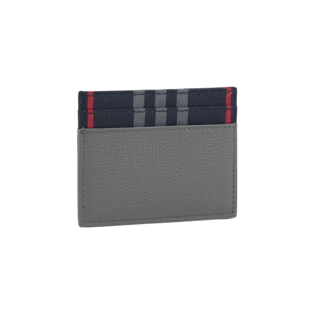 【Burberry】Sandon 皮革及格紋帆布4卡卡片夾/名片夾(煤灰色)