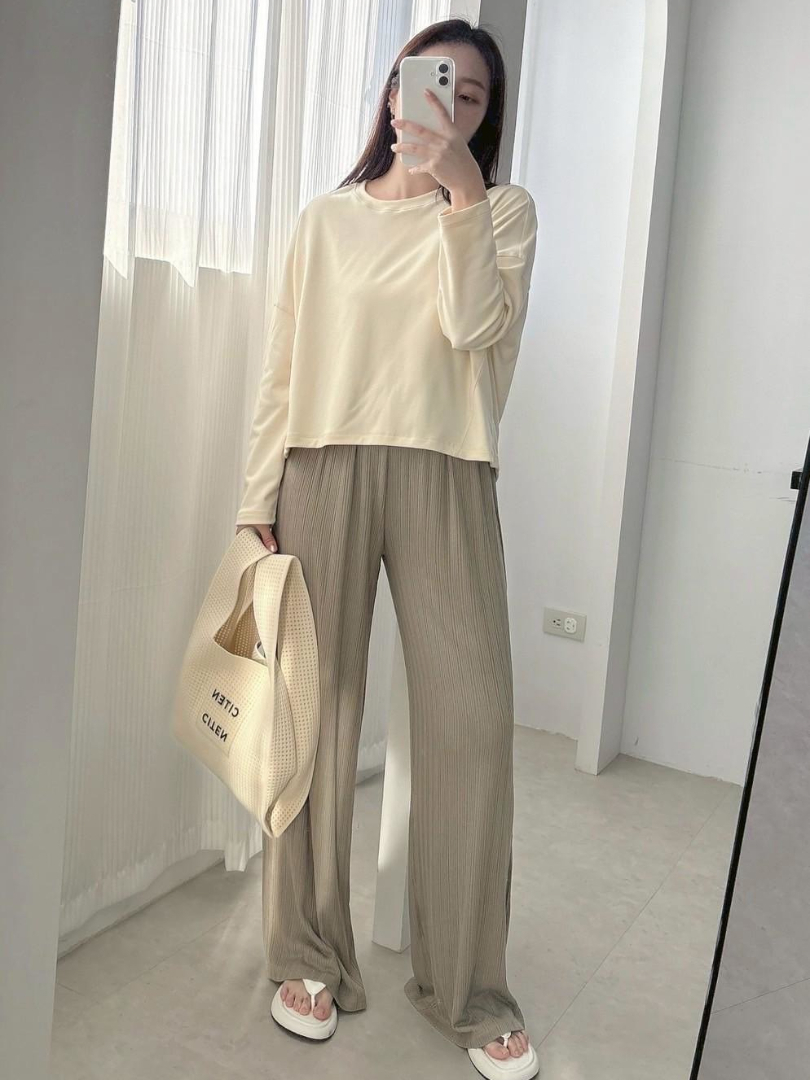 日常不設限・絲光坑條慵懶寬褲