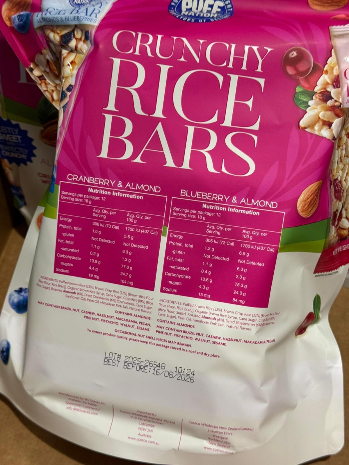 RA14 PuffNation Crunchy Rice Bars 藍莓小紅莓杏仁米餅條 18g x24包  **到期日:約2026/08