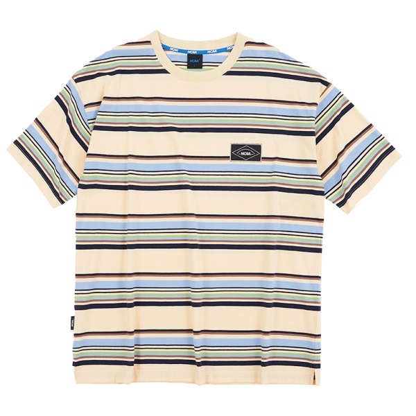 【下殺↘ $499】NCAA 短T 短袖 米色 撞色 條紋 寬鬆 落肩 棉T 中性 7325103731