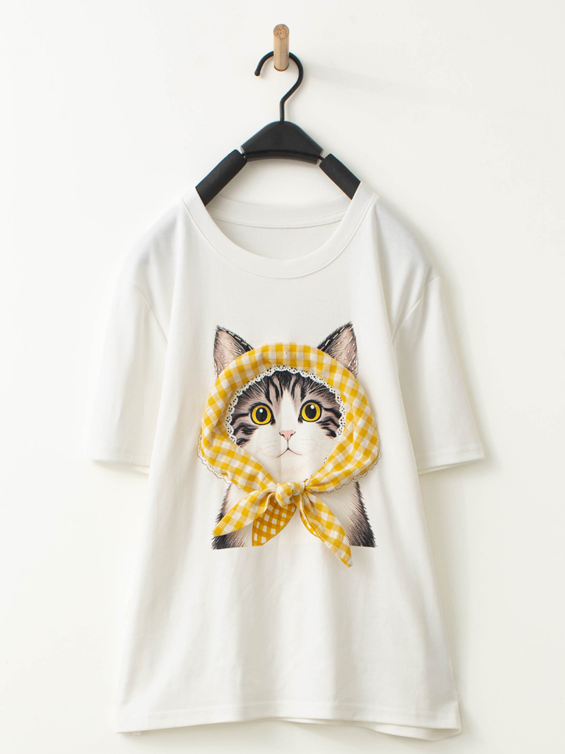 貓咪格紋綁結上衣慵懶繡花棉麻褲裙組合