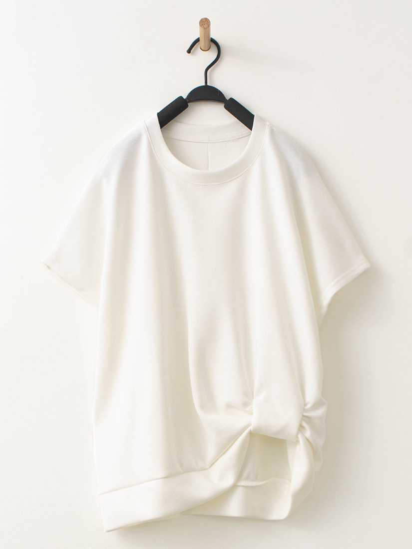 下擺扭結空氣棉短袖上衣條紋八分寬褲組合