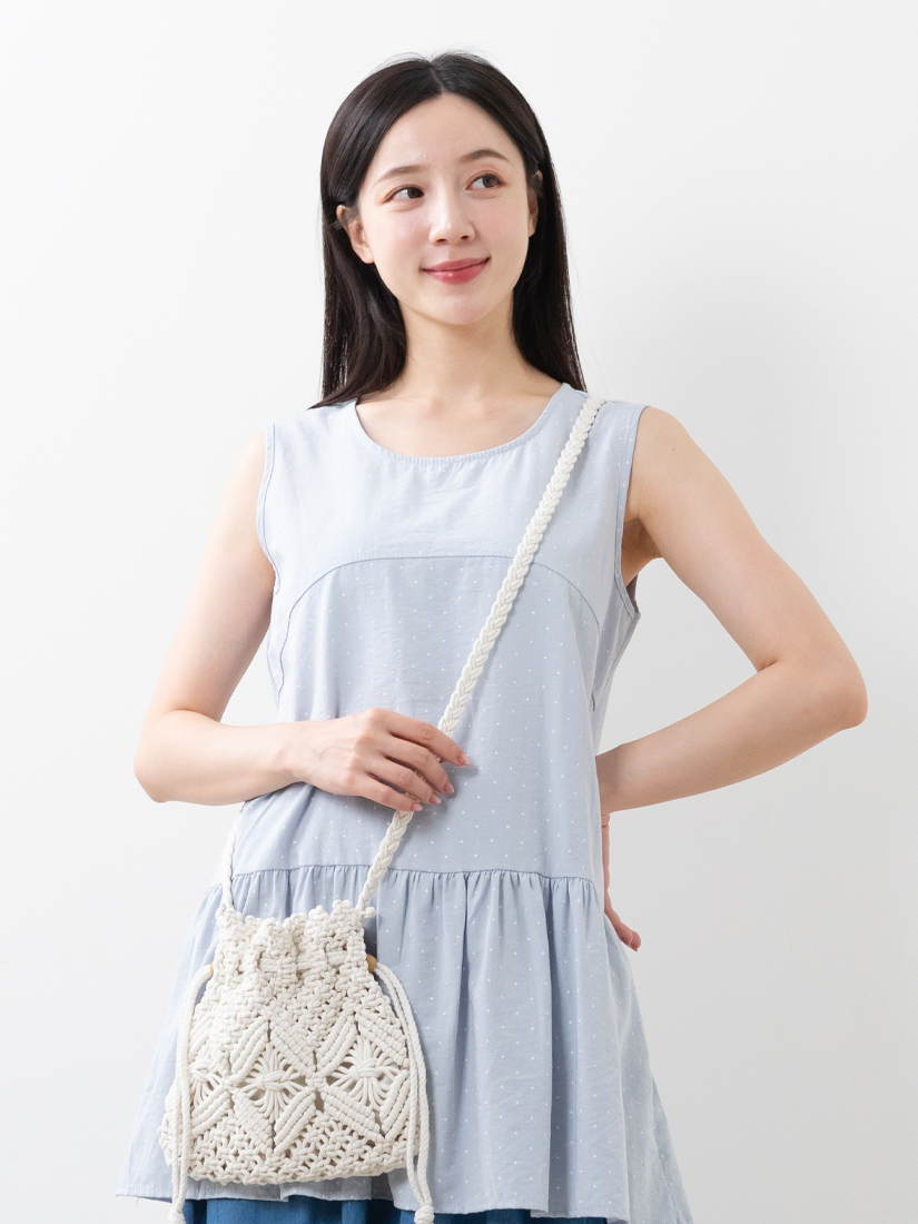 圓點剪接下擺無袖上衣下擺壓褶牛仔裙組合