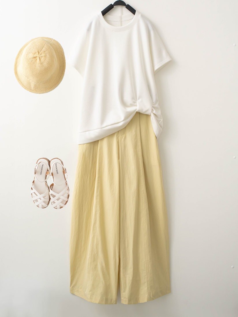 下擺扭結空氣棉短袖上衣壓線氣球褲組合