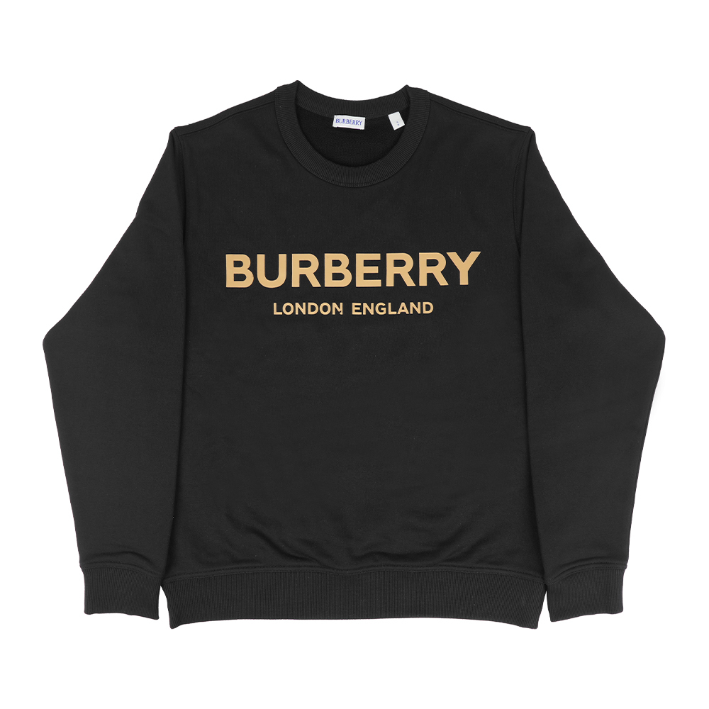 【Burberry】米色Logo 標誌棉質長袖T-Shirt (黑色)