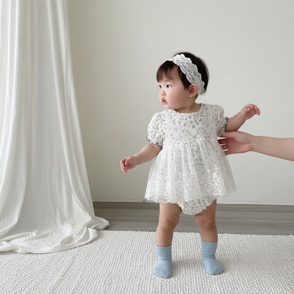 碎花假兩件蕾絲包屁裙(66-90)