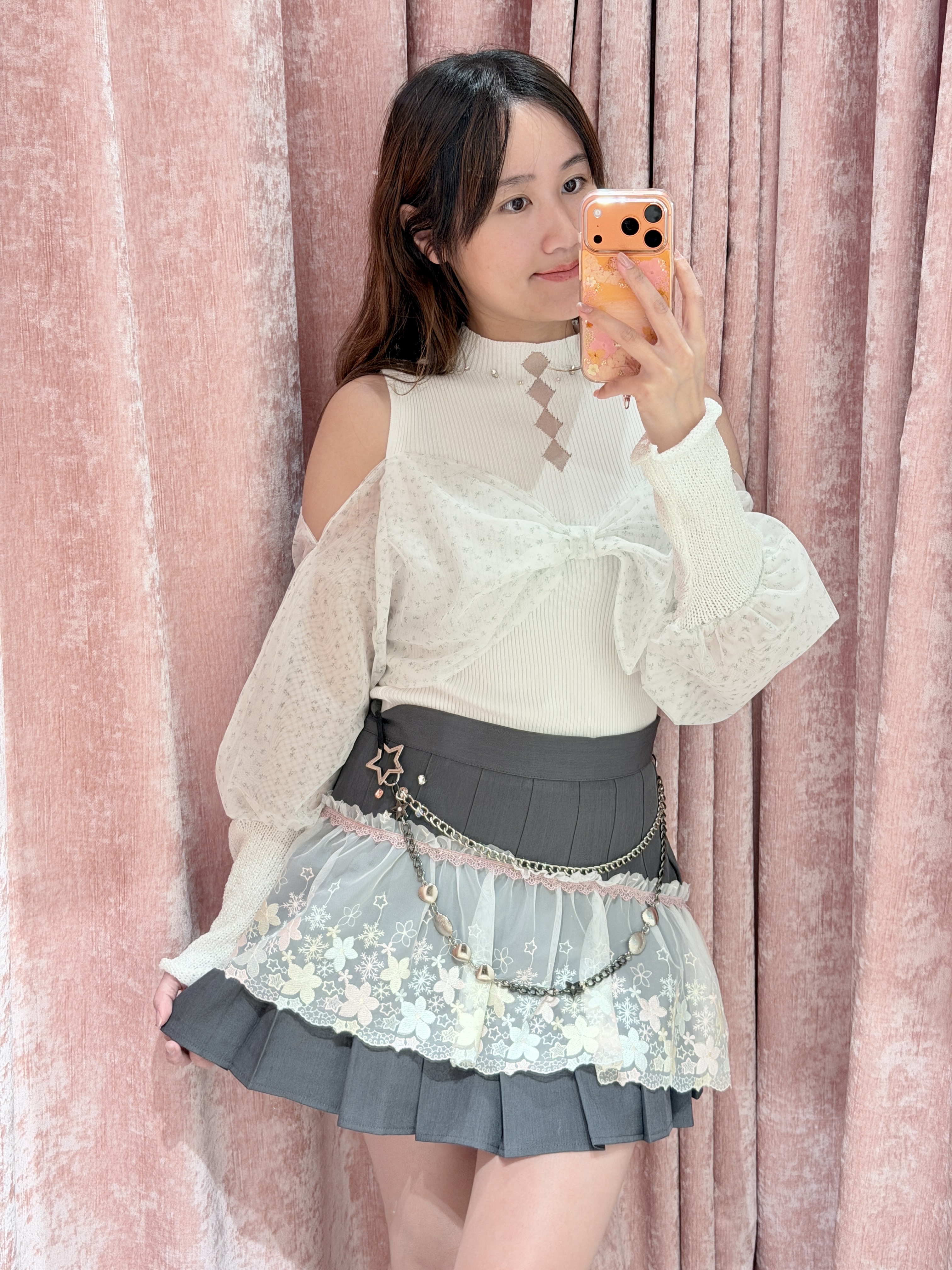 13355 Dreamy Chain Bow Layered Tulle Skirt