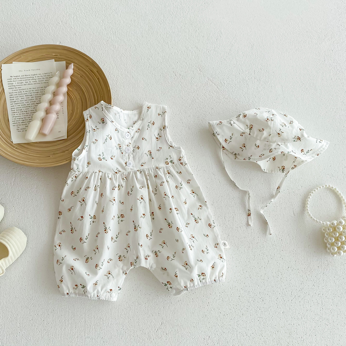 碎花/格子背心連身衣附帽(66-90)