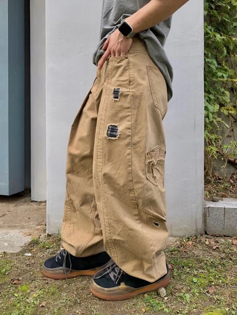 格紋破壞 剪裁 寬鬆闊形 長褲