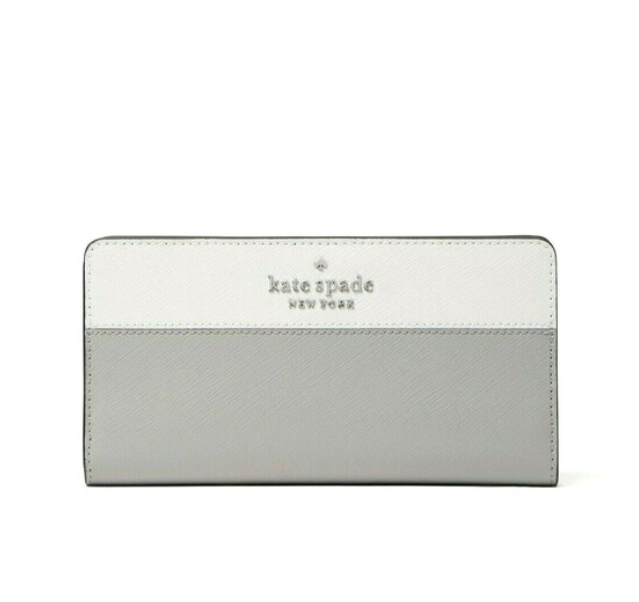 [S] KATE SPADE KC510 MADISON LARGE SLIM BIFOLD WALLET COLORBLOCK SAFFIANO,PLATINUM G, 196021322648 (SKS947)