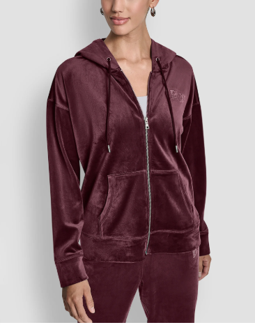 [S] DKNY RED VELOUR RHINESTONE LOGO FULL ZIP HOODIE, DP5J9634-2EQ (SD1829)