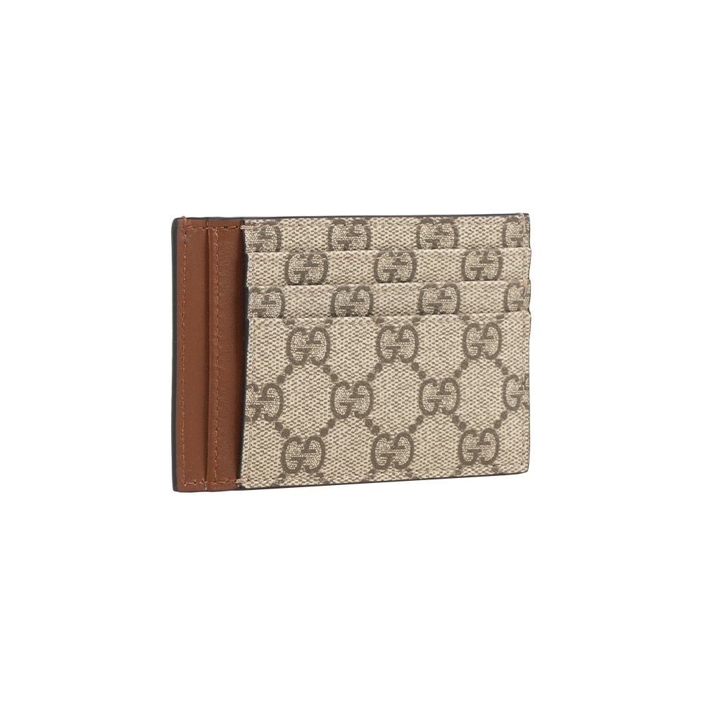 【GUCCI】GG Emblem 塗層帆布及皮革多卡卡片夾(米色/深棕色)