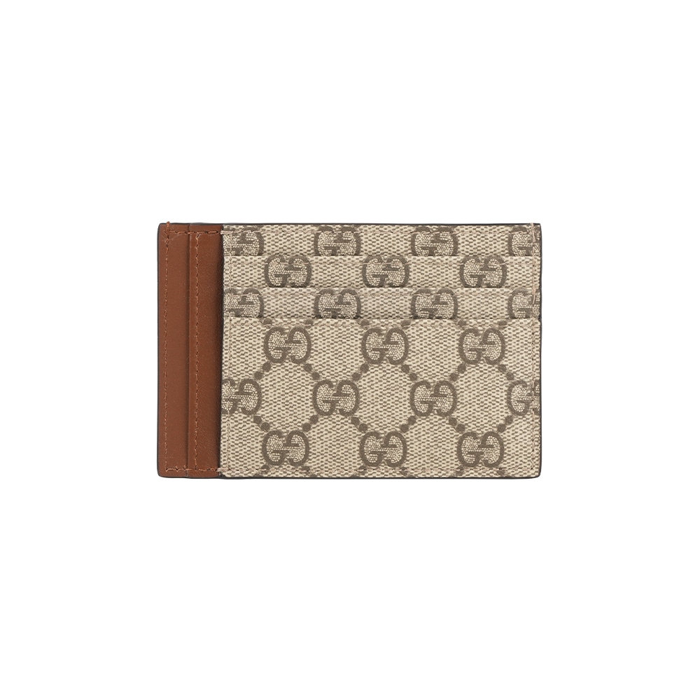 【GUCCI】GG Emblem 塗層帆布及皮革多卡卡片夾(米色/深棕色)