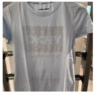 [S] DKNY MOONSTONE/SILVER DKNY BOX RHINESTONE LOGO TEE, DJ6T1701-QIZ (SD1836)