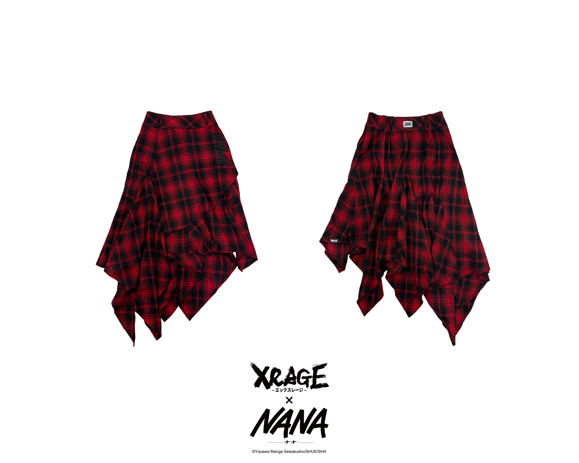 NANA 紅色格紋不規則長裙