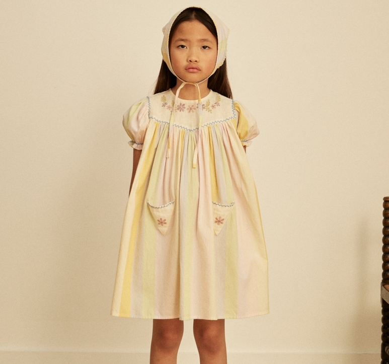 Apolina 繽紛條紋泡泡袖刺繡洋裝 KIKI DRESS - PAINTERS STRIPE