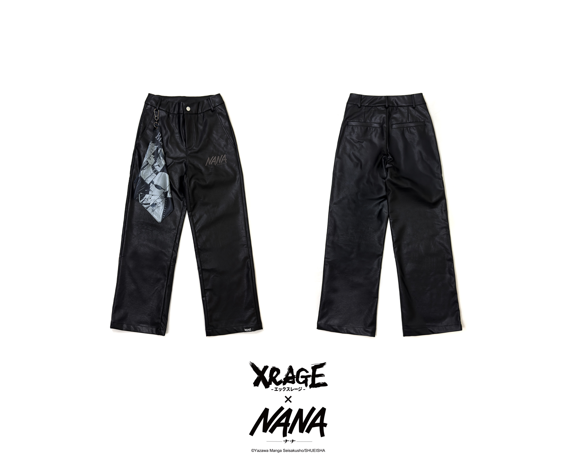 皮革長褲 附隨機樂團絲巾