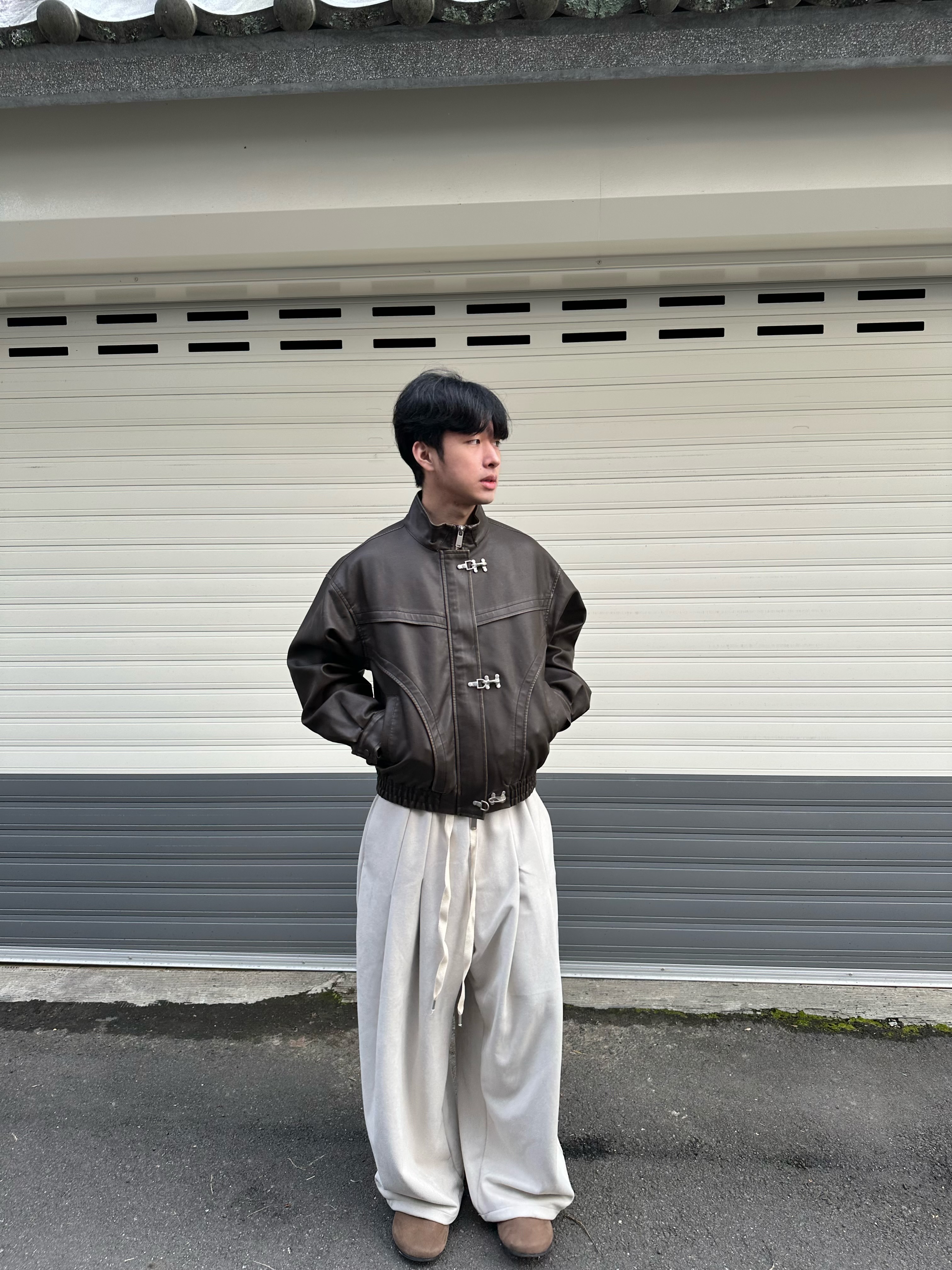 消防扣 復古 剪裁 皮夾克 短版外套