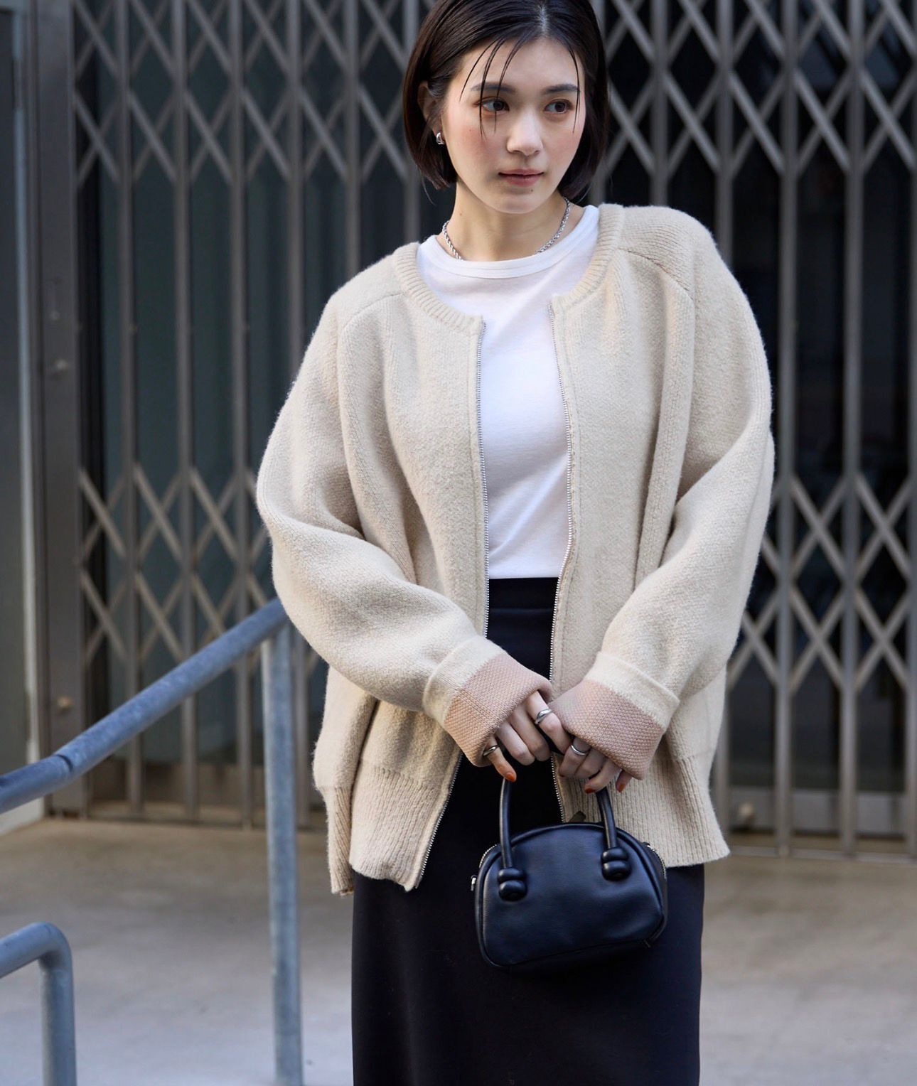 【預購】JN022301 MONO-MART 法式簡約雙拉鍊針織外套