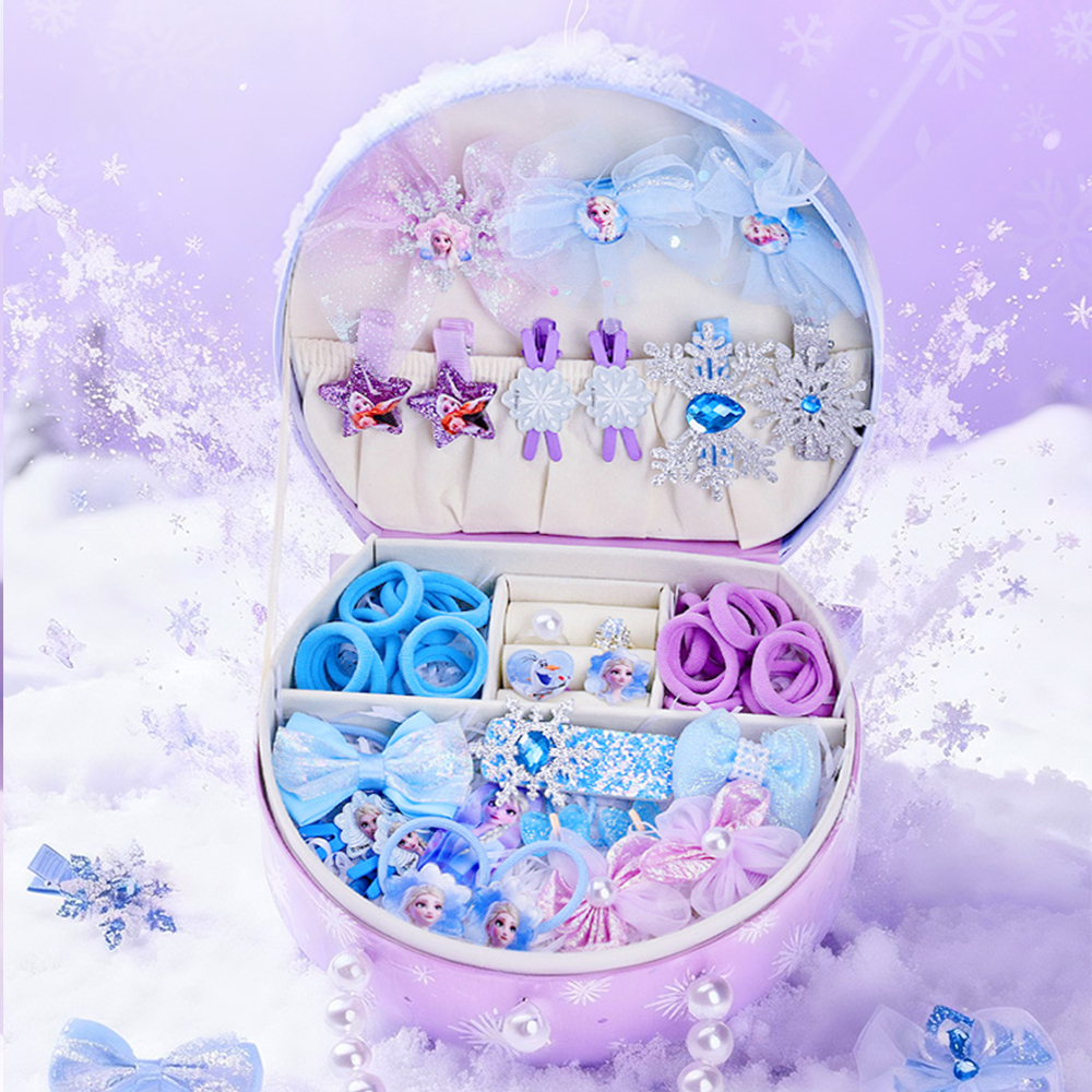 迪士尼冰雪奇緣系列-兒童髮飾小圓手提禮盒40件套(一個髮圈算一件)