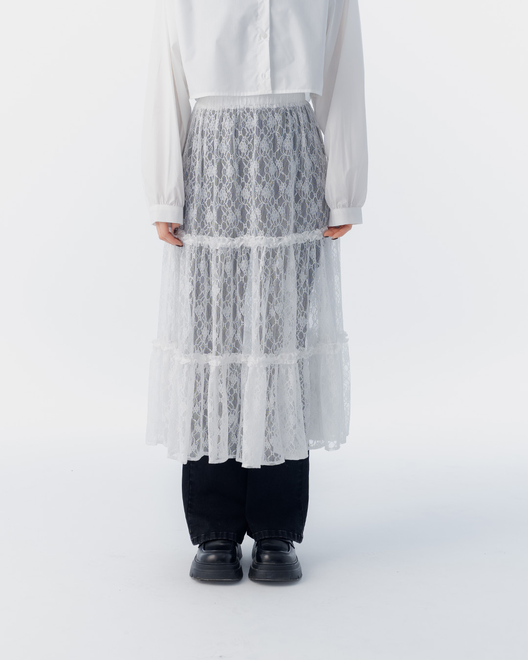 蕾丝透肤蛋糕衬裙罩衫 两色售【03040016】现+预