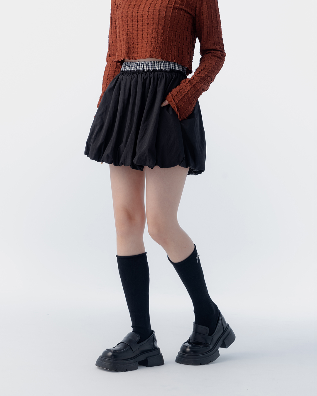 格纹腰头设计花苞短裙 两色售 S/M【03010940】现+预