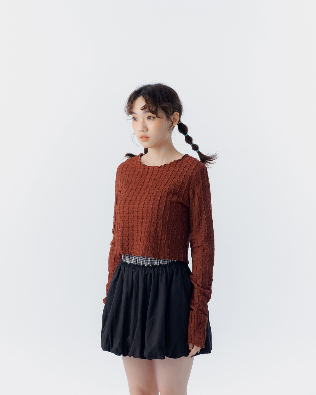 立体波浪纹理短版上衣 三色售【01099134】现+预