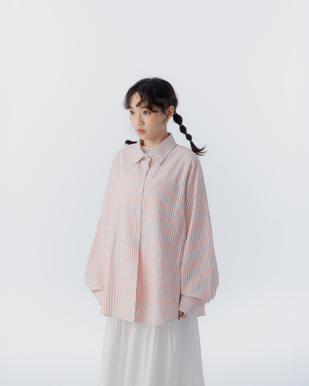 条纹口袋造型宽版长袖衬衫 两色售【01025734】现+预