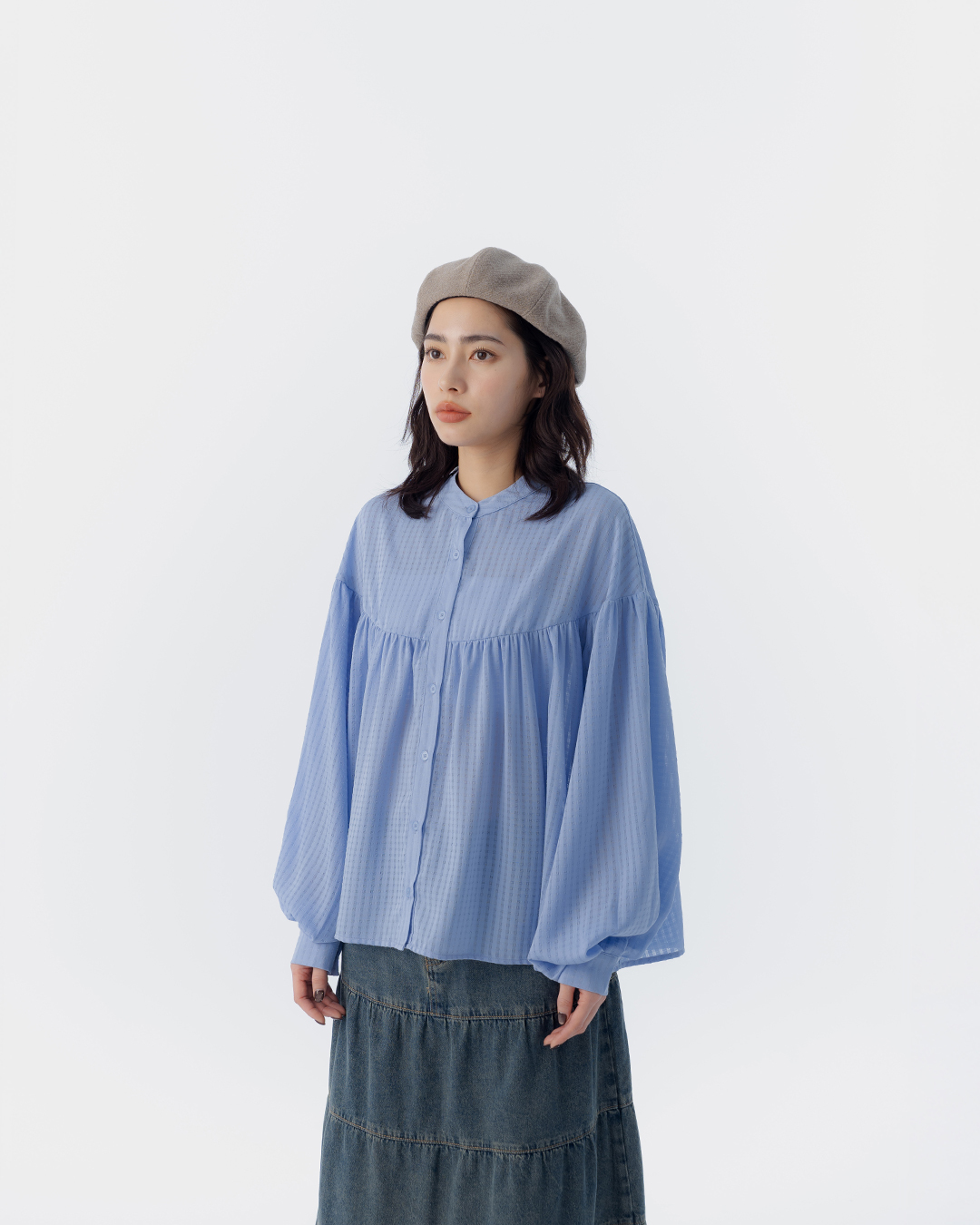 小方格纹理伞襬排扣衬衫 两色售【01025626】现+预