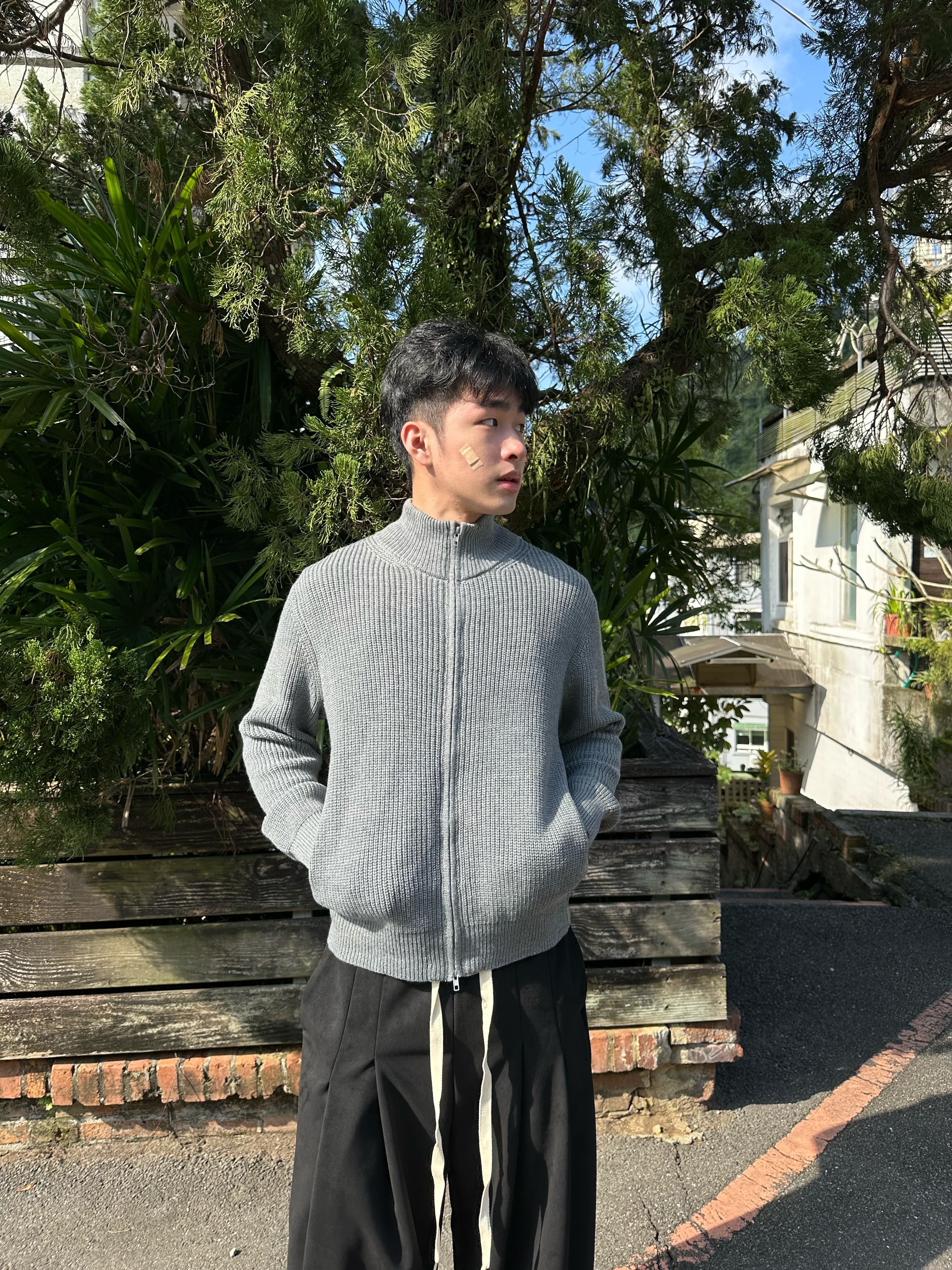 低調溫柔 立領拉鍊 針織 外套