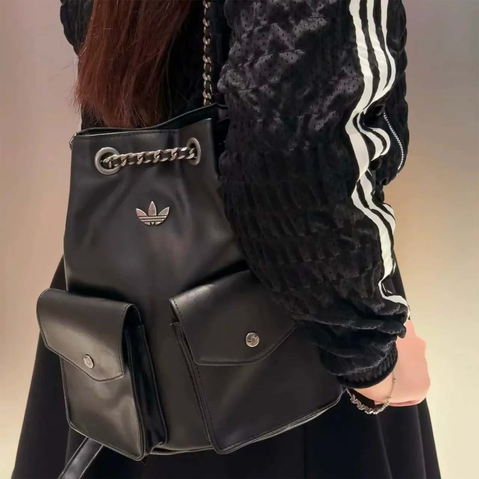 adidas Originals CLST W BACKPACK 小香風 皮革後背包 雙肩包 黑銀 KW4750