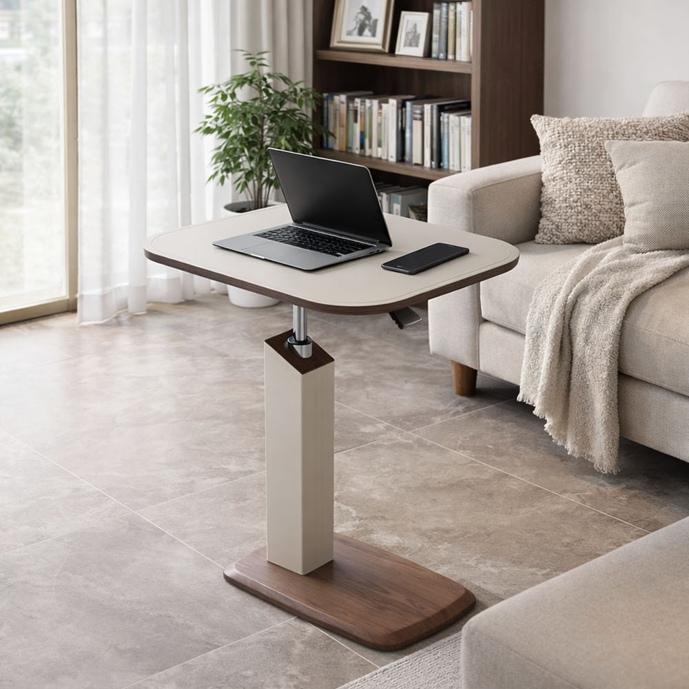 【AOTTO】奶油款可旋轉桌面升降邊桌(FT-002)