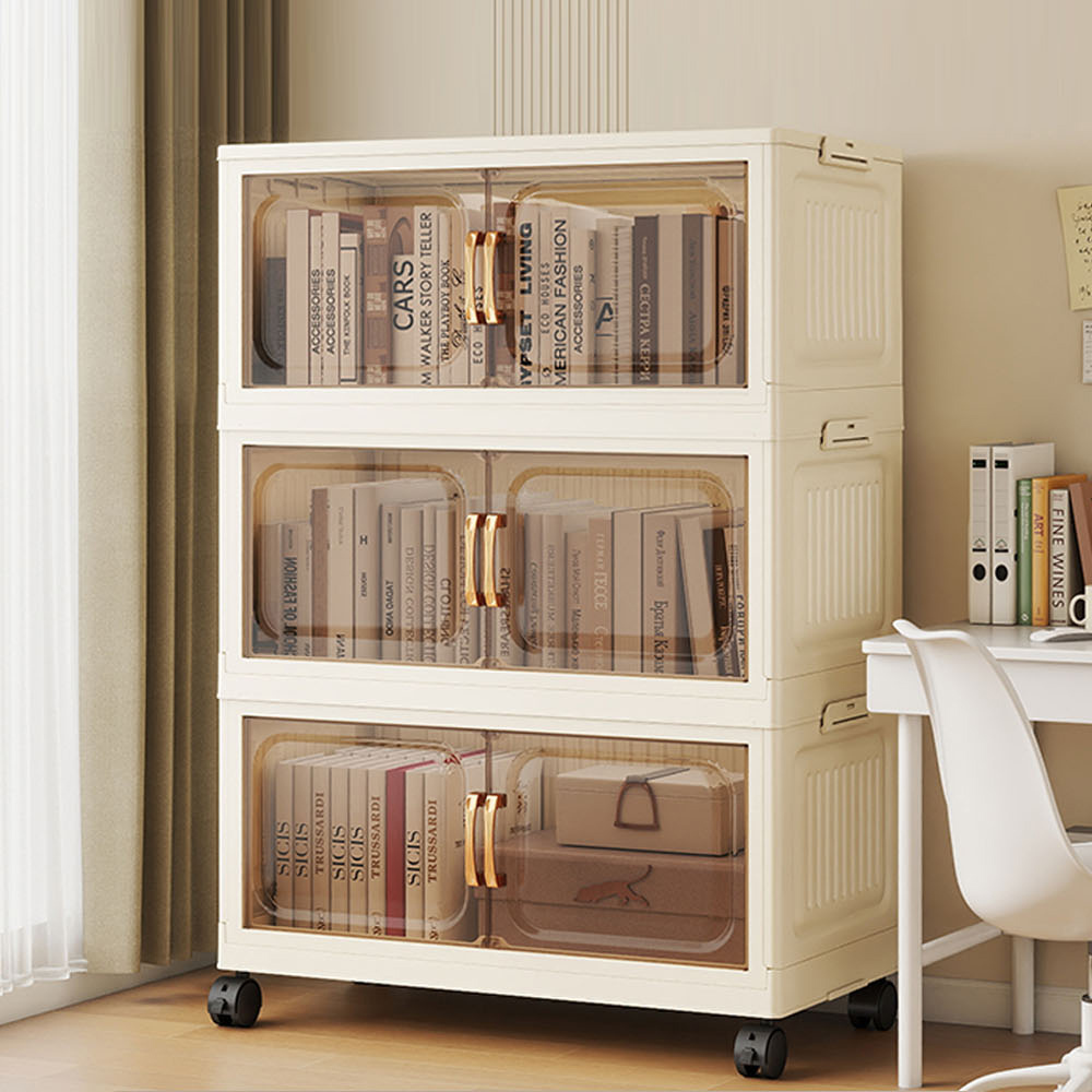 【AOTTO】60面寬雙開門附輪三層收納櫃(AC-063BK)