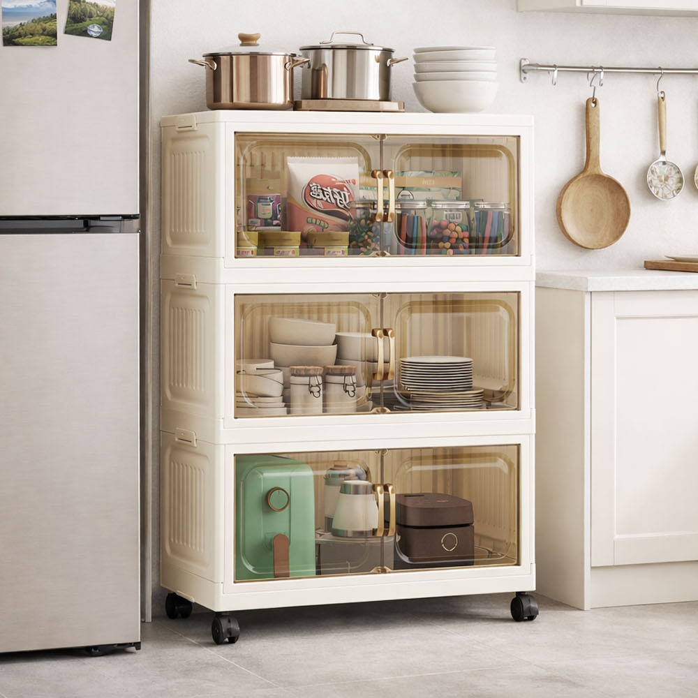 【AOTTO】60面寬雙開門附輪三層收納櫃(AC-063BK)