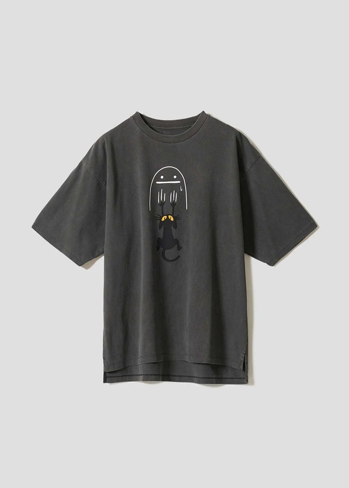 日本預訂 graniph GH Neko Kaburi Beautiful Shadow | Pigment Big Silhouette T-shirt BLACK