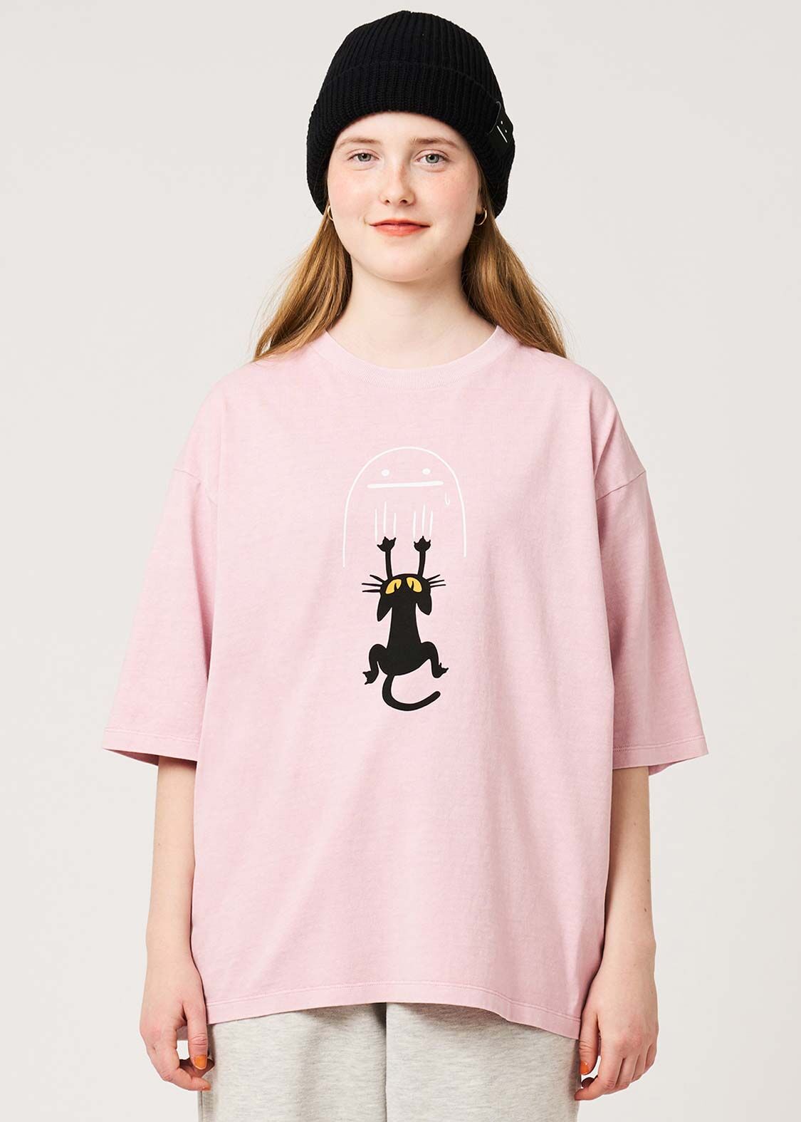 日本預訂 graniph GH Neko Kaburi Beautiful Shadow | Pigment Big Silhouette T-shirt PINK