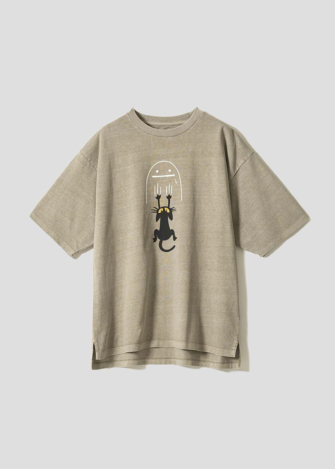 日本預訂 graniph GH Neko Kaburi Beautiful Shadow | Pigment Big Silhouette T-shirt beige